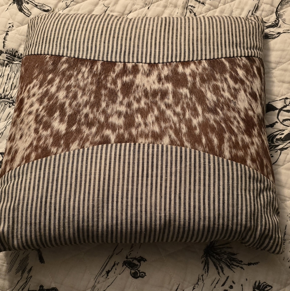 Striped and Cowhide Throw Pillow